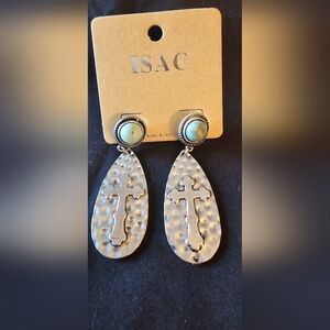ISAC Bohemian/ Western Cross Stone Pierced Earrings